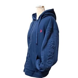 US Polo Assn Mens Navy Blue Sherpa Lined Full Zip Hoodie Embossed 3D Logo Size M